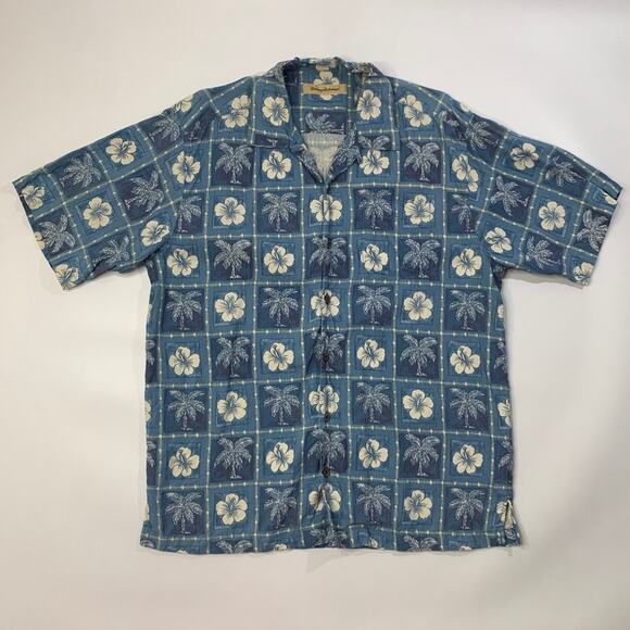 Vintage Tommy Bahama Shirt Mens M Medium Blue Silk Beach Side Floral Hawaiian - Picture 2 of 11